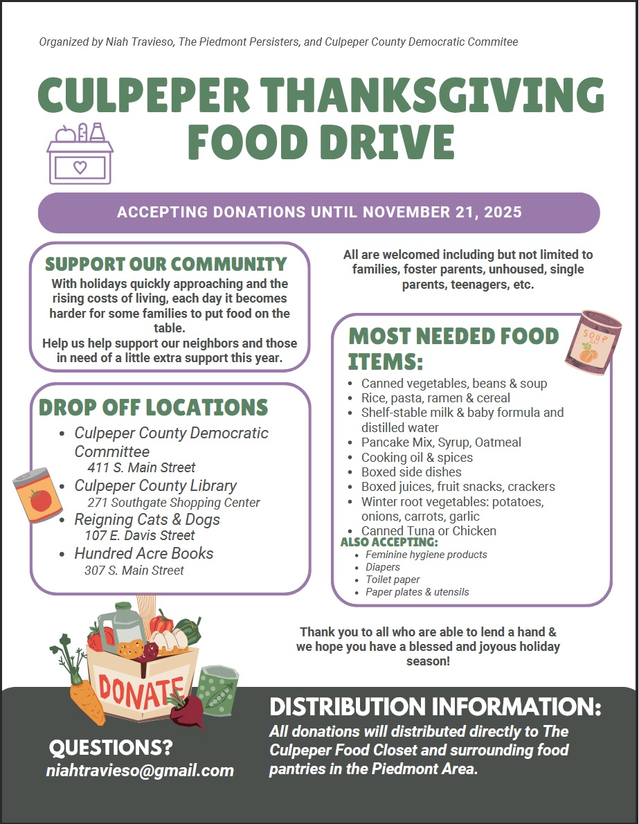 flyer for Piedmont Persisters food drive